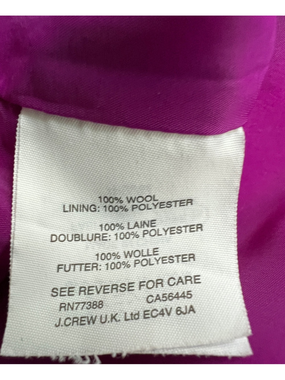 J.Crew 100% Wool Magenta Purple Ruffle Front Sheath Dress Size 4 - Picture 4 of 8